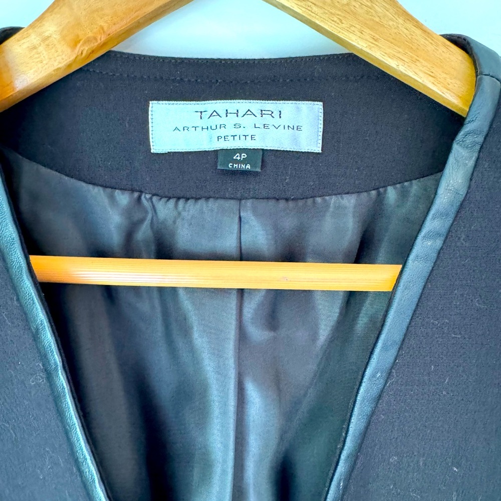 Black blazer with leather detail, size 4P